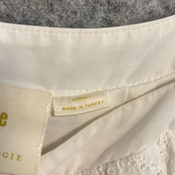 Maeve Anthropologie Dress Womens XS White Puff Sleeve Texture Eyelet Boho Summer - Picture 9 of 12